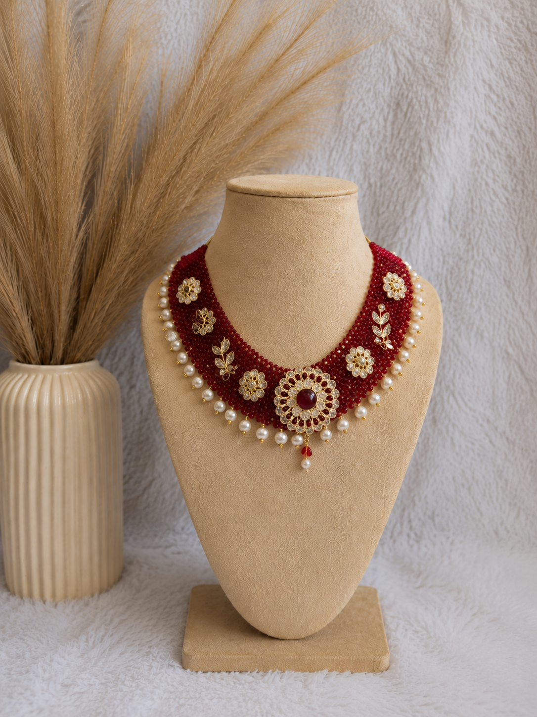 Ruby Pearl Floral Statement Choker