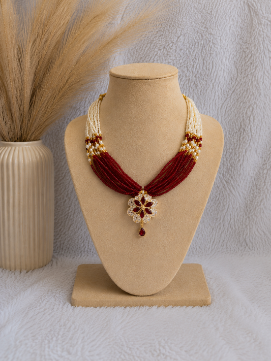 Ruby Pearl Traditional Beaded Necklace