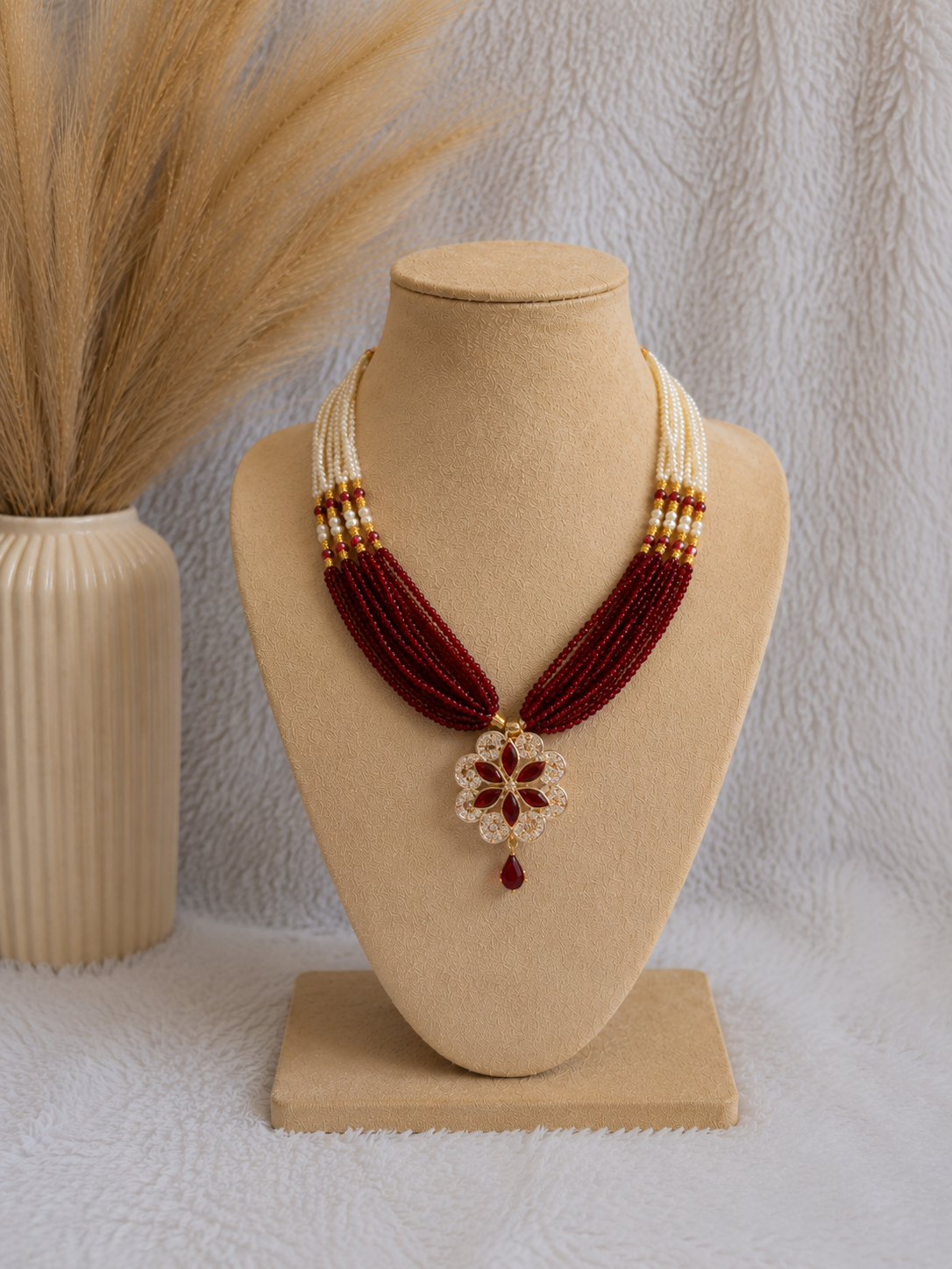 Royal Maroon Pearl Pendant Necklace