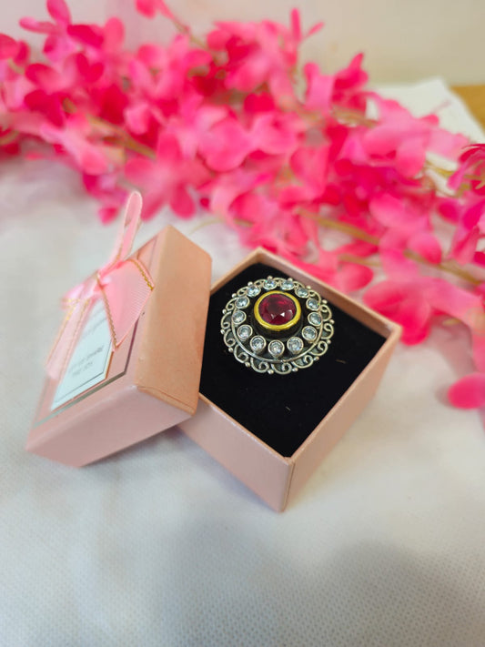 Vintage Ruby Halo Designer Ring