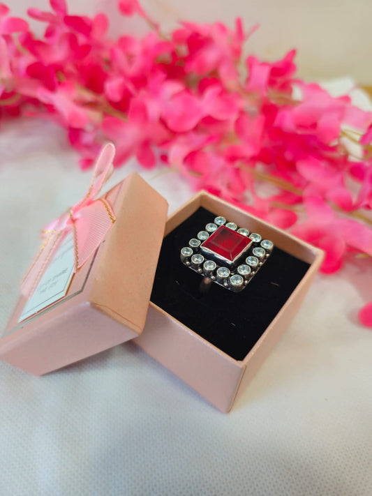 Crimson Royale Square Statement Ring