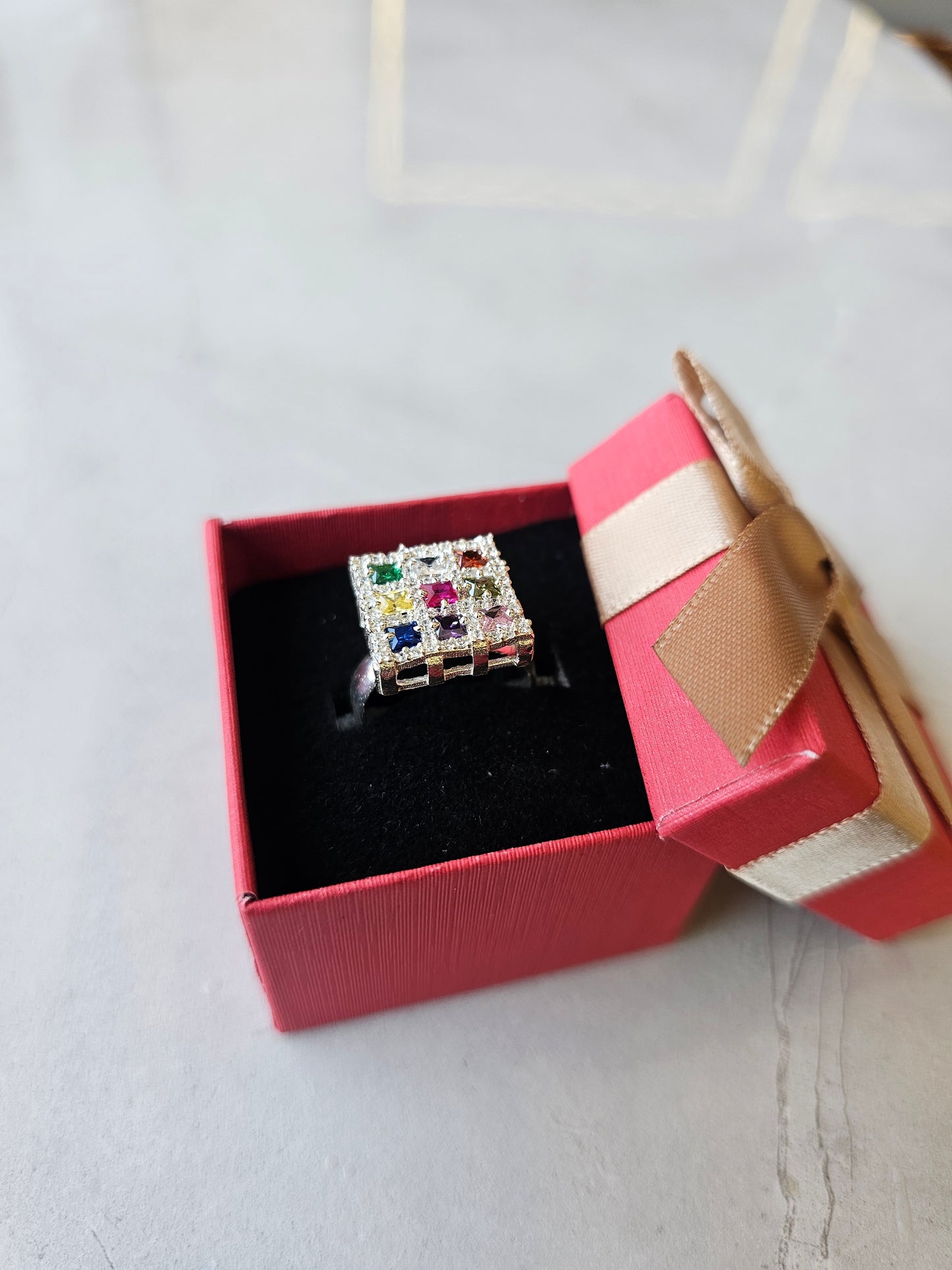 Silver premium navratna ring