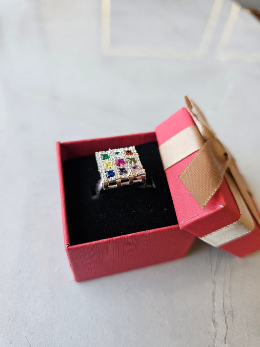 Silver premium navratna ring