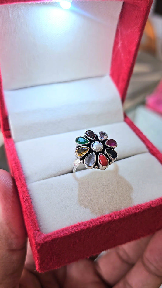 92.5 pure silver navratna ring