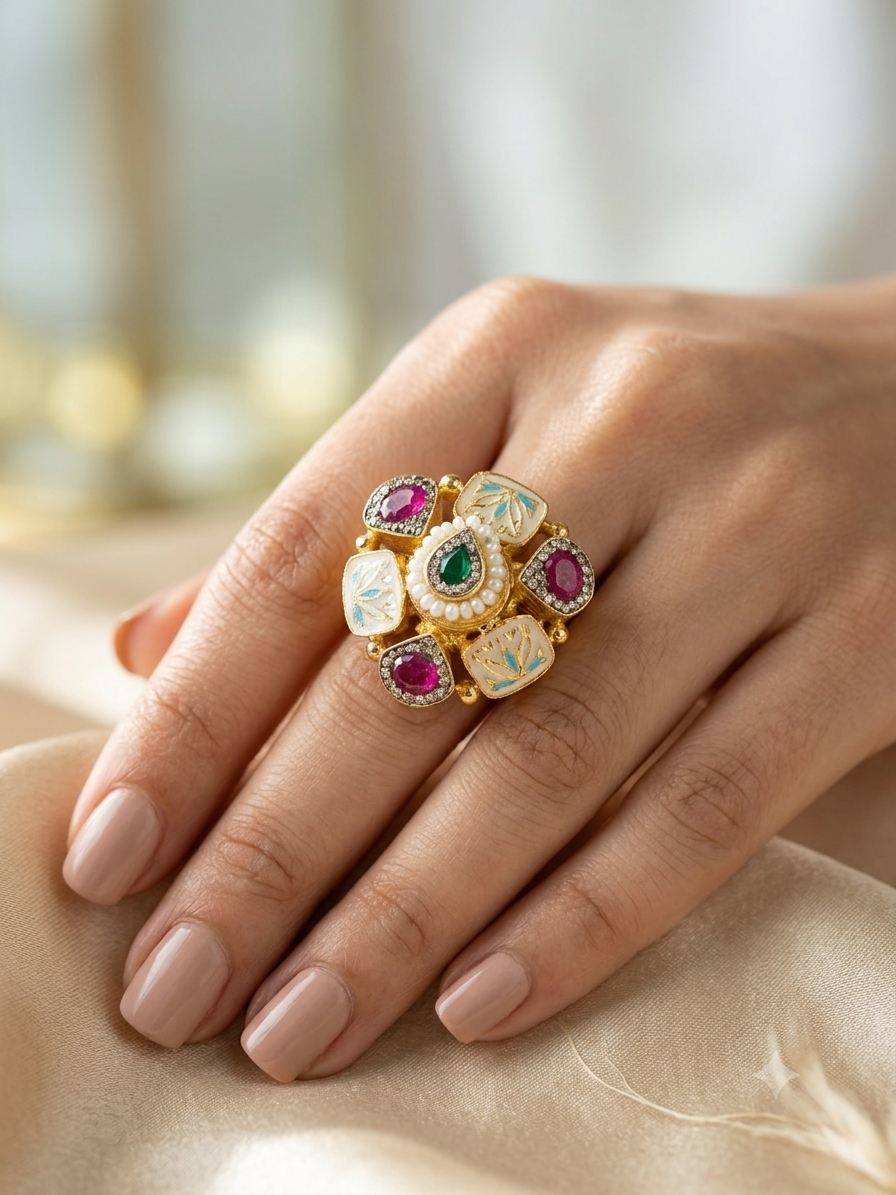 Pure silver gold plated ring