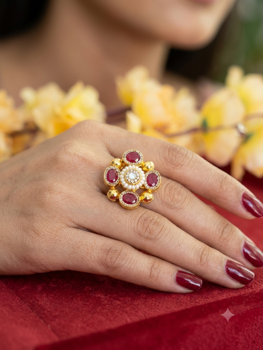 Pure silver gold plated ring