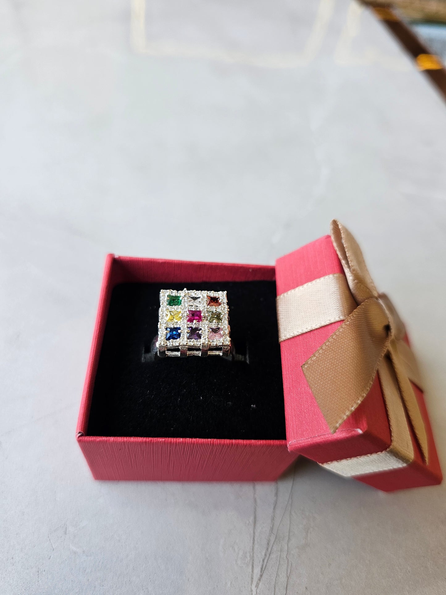 Silver premium navratna ring